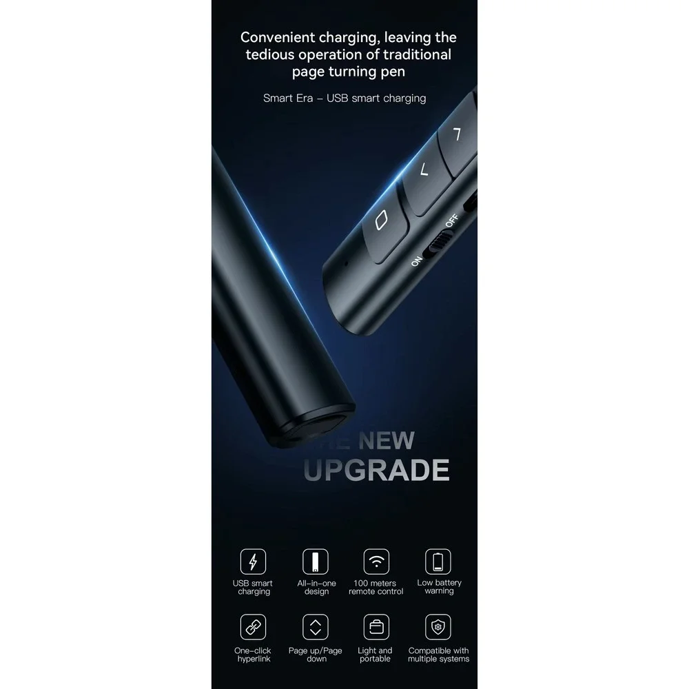 2.4 GHz Wireless Presenter with Red Pointer RF Remote Control Rechargeable Black